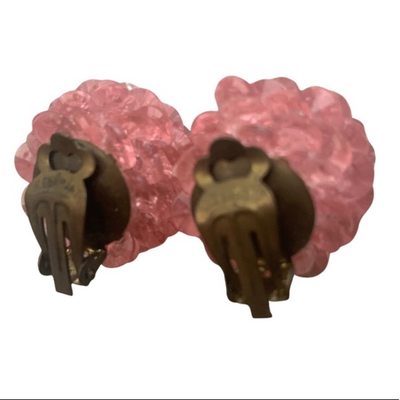 Antique Pink Cluster Clip On Earrings Stamped West Germany - Picture 2 of 3